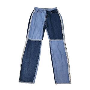 The Ragged Priest Jeans Womens 28‎ Blue Two Toned High Rise Straight Fringe Boho